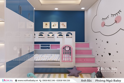 Thiết kế phòng ngủ trẻ em đẹp tông màu dễ thương